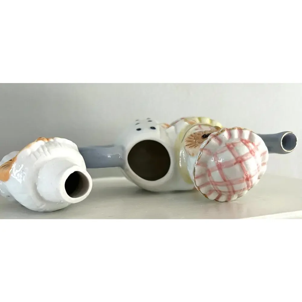 Vintage Kitchy Porcelain Mr & Mrs Owl Teapot Kitchen Stovetop Decor Collectible